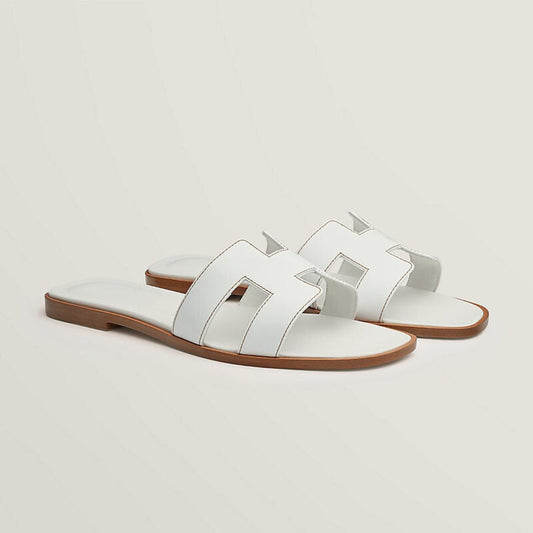 Classic White Leather Sandals With Wooden Heel - OutfitLondon