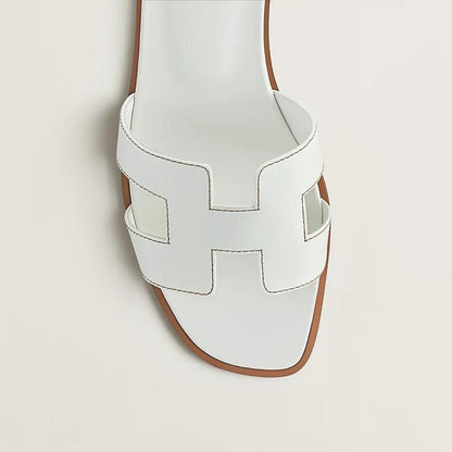 Classic White Leather Sandals With Wooden Heel