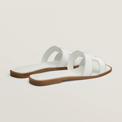 Classic White Leather Sandals With Wooden Heel