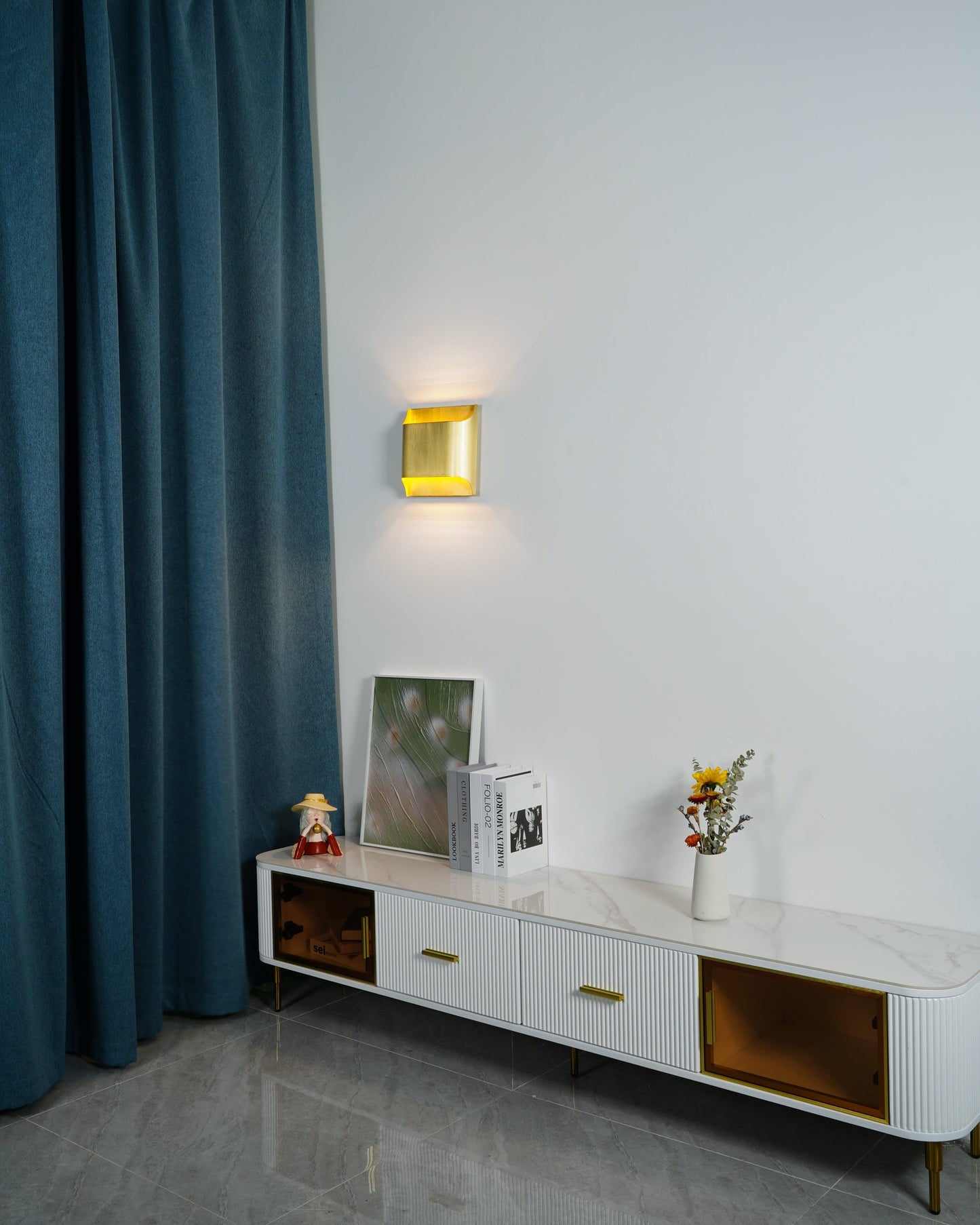 Contemporary Arc Brass LED Wall Light Fixture