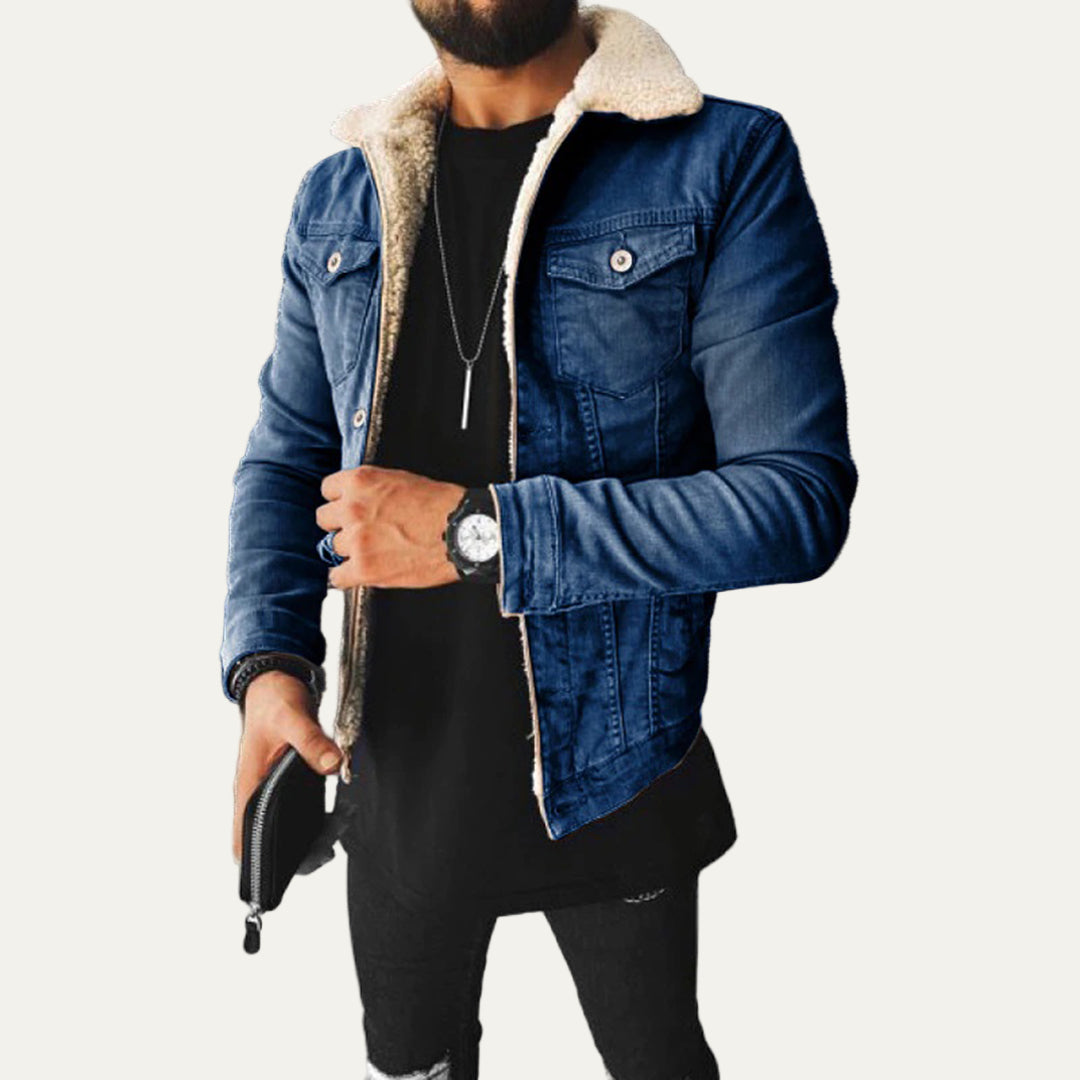 Warm Faux Leather Denim Coat