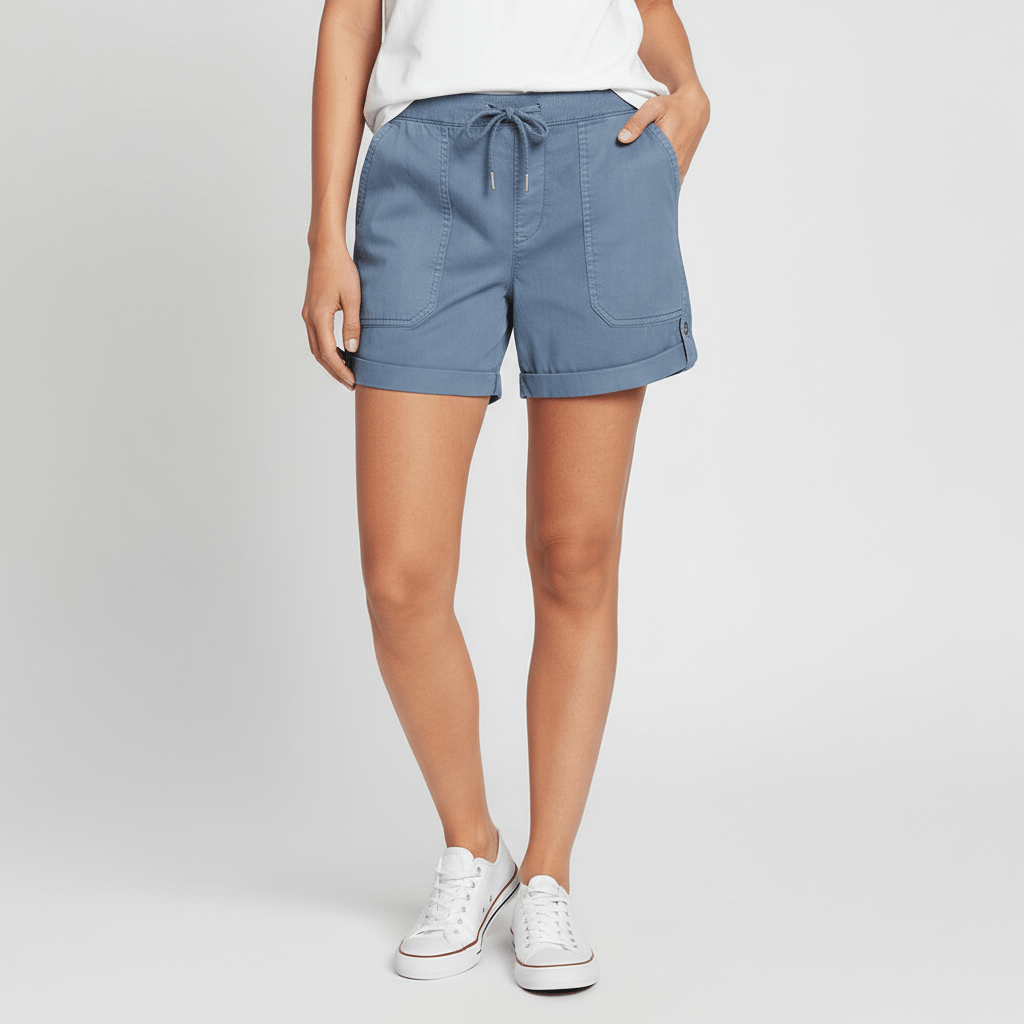Casual Drawstring Shorts with Pockets Rolled Cuff