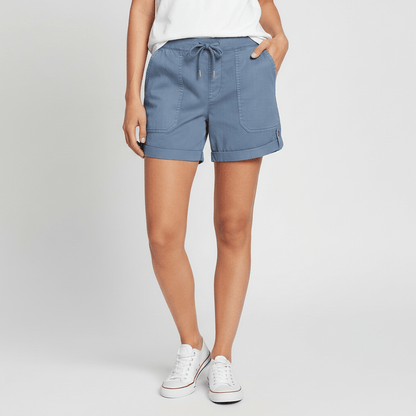 Casual Drawstring Shorts with Pockets Rolled Cuff