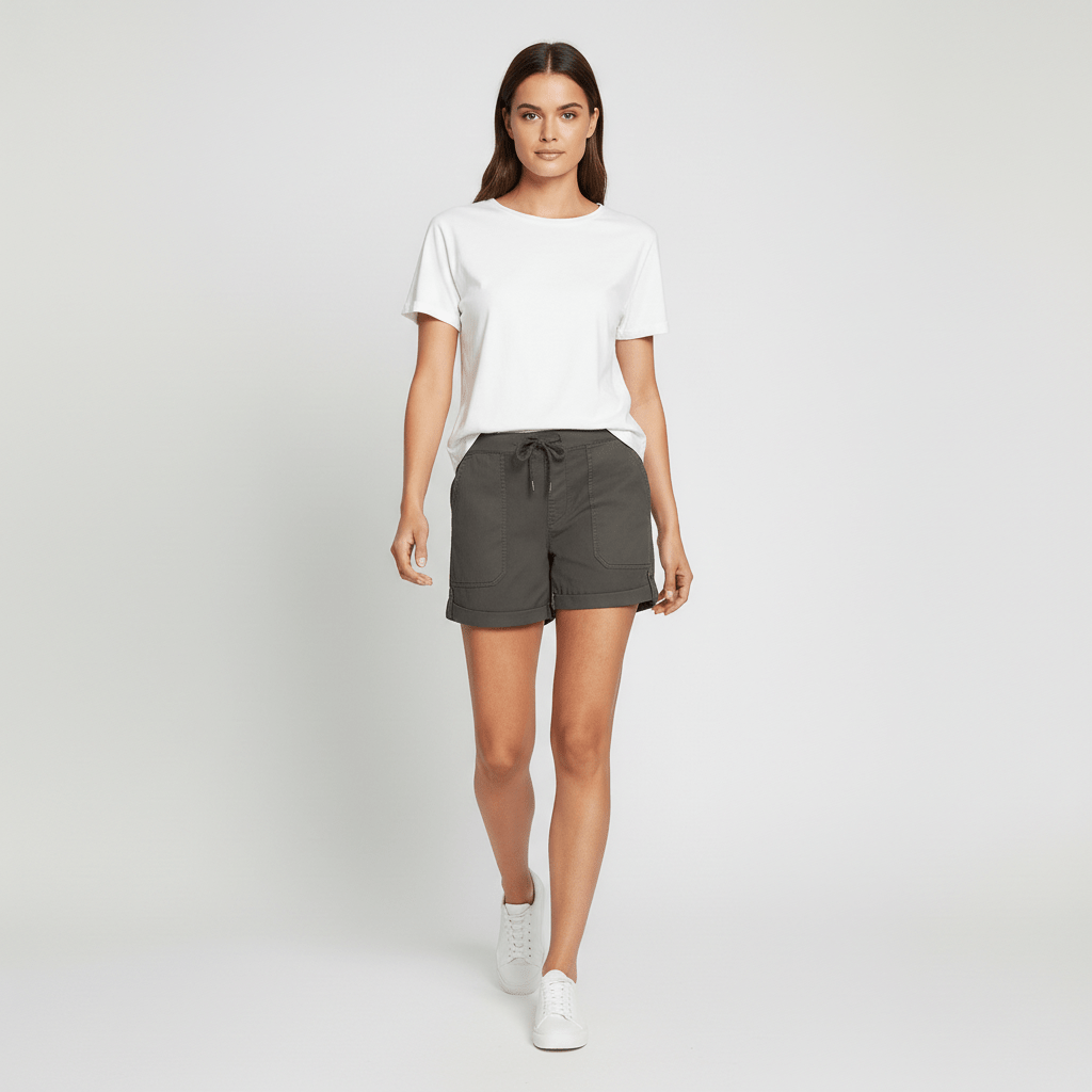 Casual Drawstring Shorts with Pockets Rolled Cuff