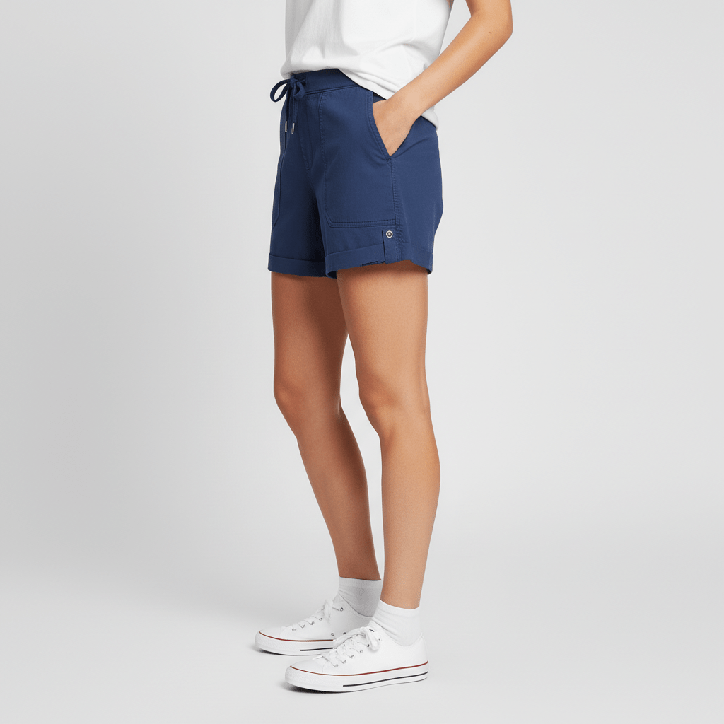 Casual Drawstring Shorts with Pockets Rolled Cuff