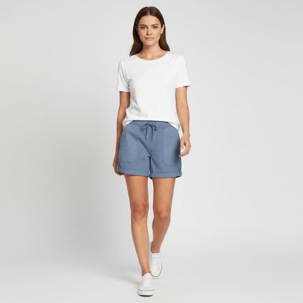 Casual Drawstring Shorts with Pockets Rolled Cuff