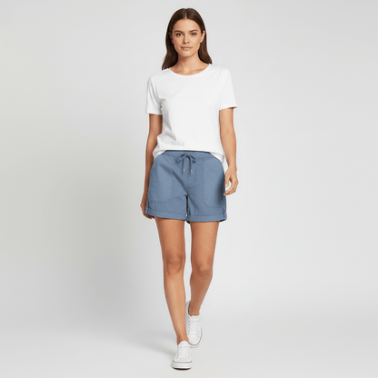 Casual Drawstring Shorts with Pockets Rolled Cuff