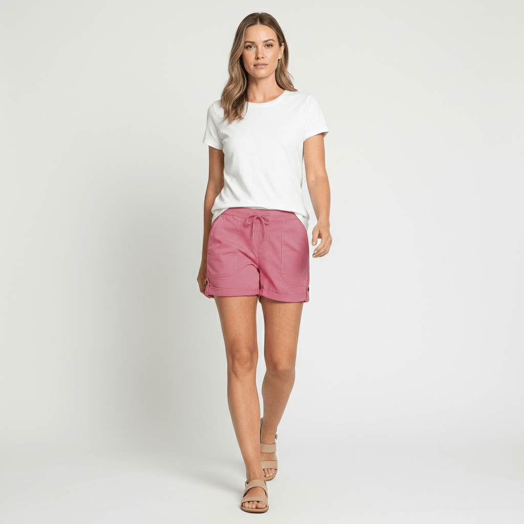 Casual Drawstring Shorts with Pockets Rolled Cuff