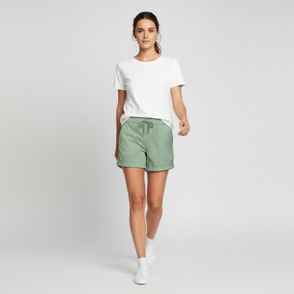 Casual Drawstring Shorts with Pockets Rolled Cuff