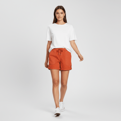 Casual Drawstring Shorts with Pockets Rolled Cuff