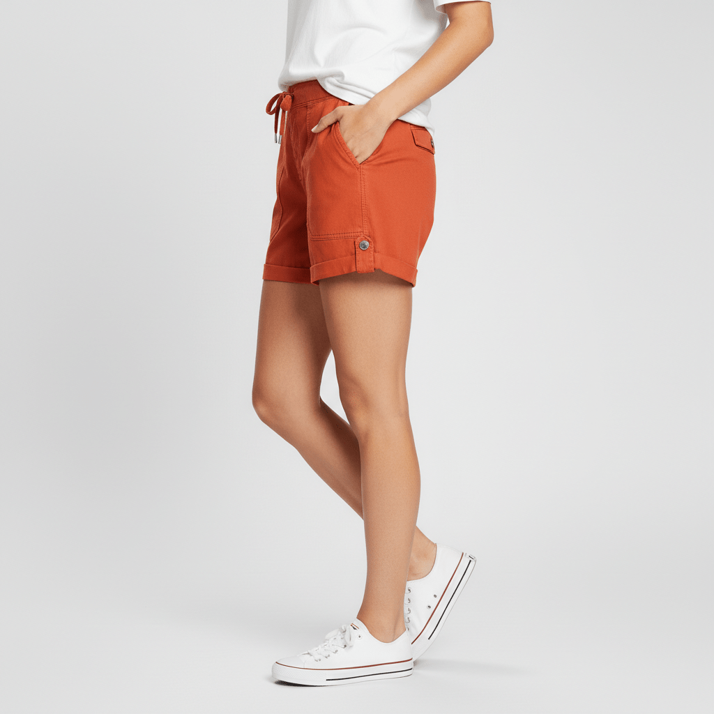Casual Drawstring Shorts with Pockets Rolled Cuff