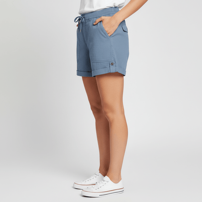 Casual Drawstring Shorts with Pockets Rolled Cuff