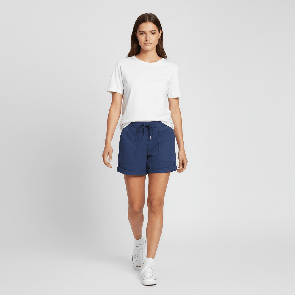 Casual Drawstring Shorts with Pockets Rolled Cuff