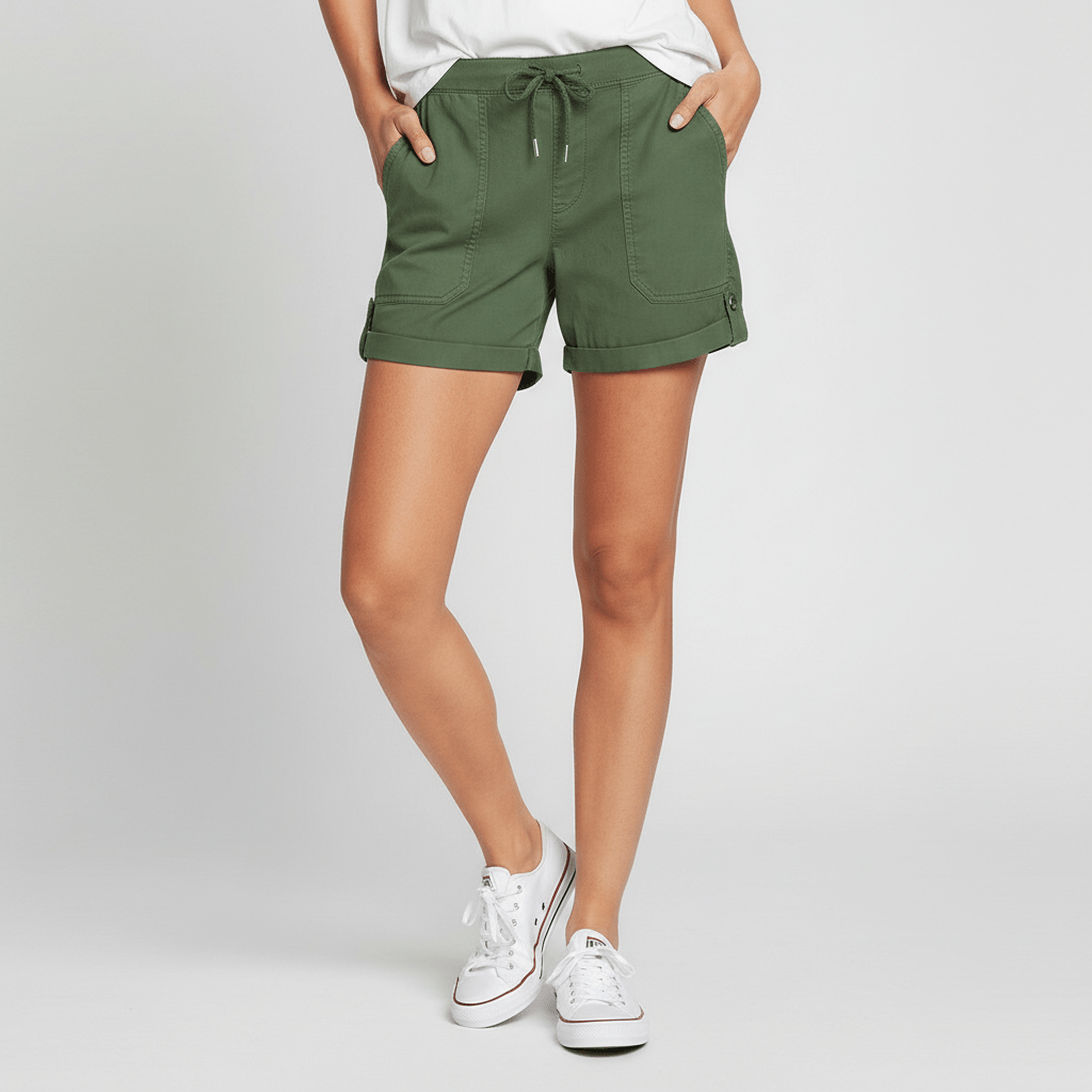 Casual Drawstring Shorts with Pockets Rolled Cuff