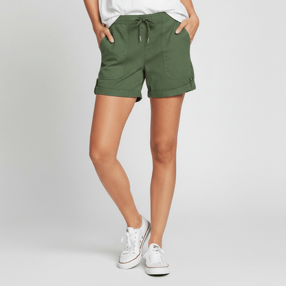 Casual Drawstring Shorts with Pockets Rolled Cuff