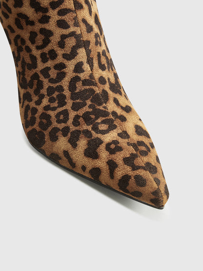 Women's Fashion Leopard Ankle Boots with Block Heel