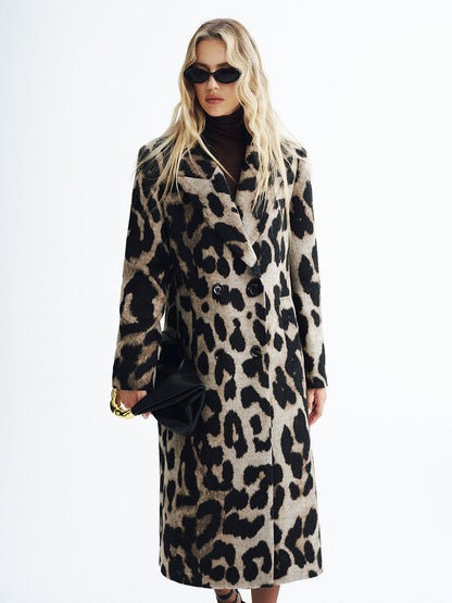 Warm Leopard Faux Fur Double Breasted Coat