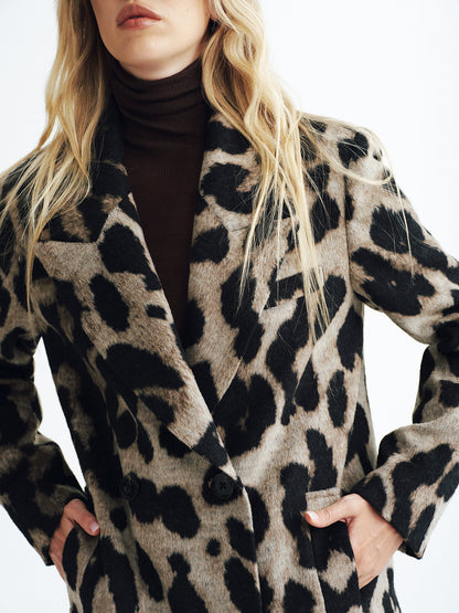 Warm Leopard Faux Fur Double Breasted Coat