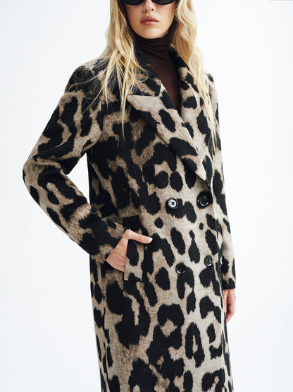 Warm Leopard Faux Fur Double Breasted Coat