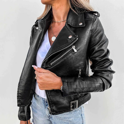 Slim Fit Women's Biker Leather Jacket - OutfitLondon