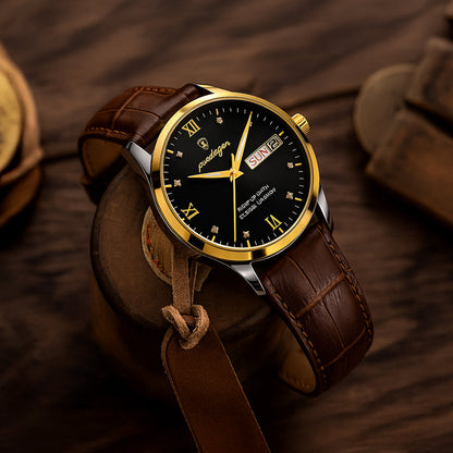 Elegant Classic Mens Watch - Genuine Leather Band