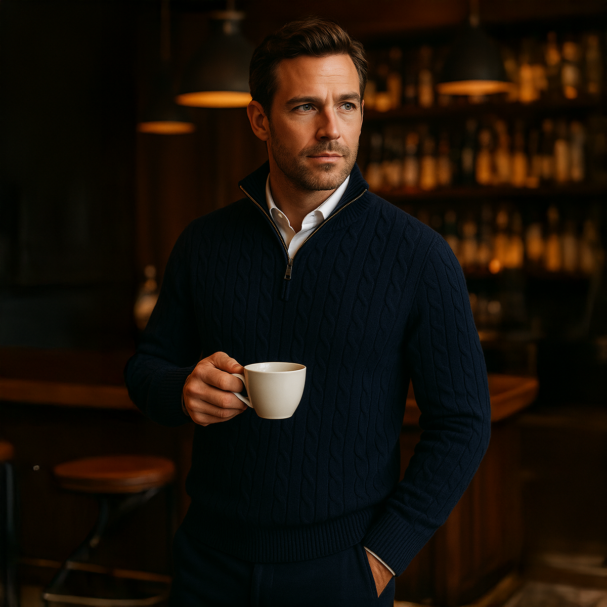 Classic Cable Knit Men's Zip Sweater