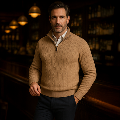 Classic Cable Knit Men's Zip Sweater