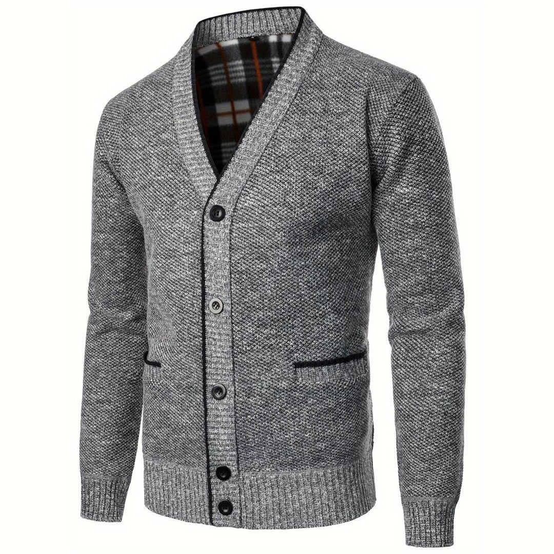 Warm Plaid V-Neck Pocket Cardigan