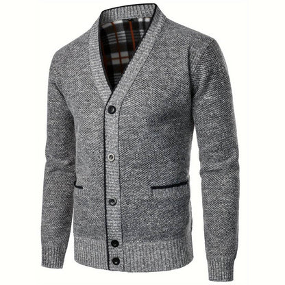 Warm Plaid V-Neck Pocket Cardigan