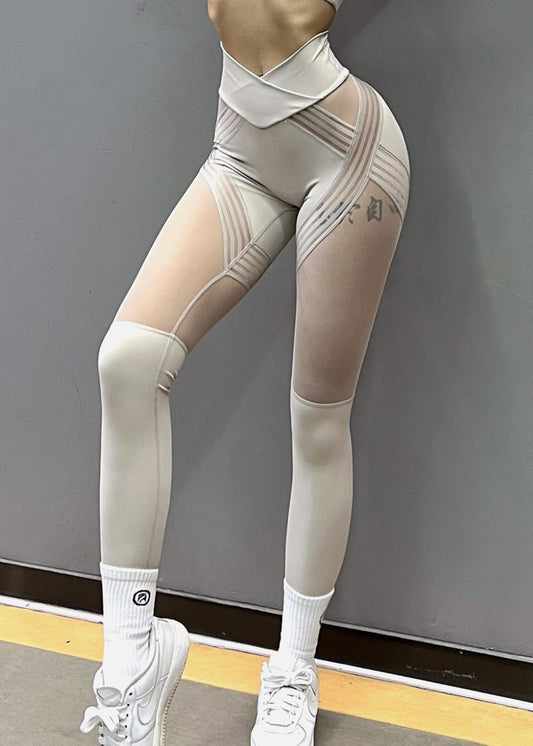 Women's High Waisted Capri Running Leggings Light Grey - OutfitLondon
