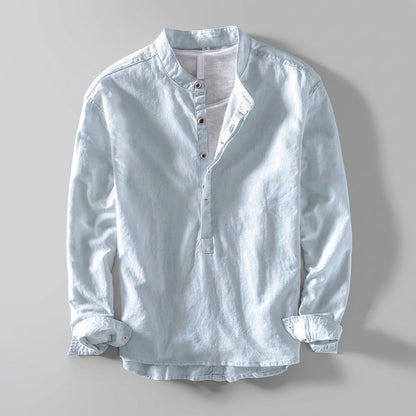 Casual Fit Henley Shirt with Stand Collar