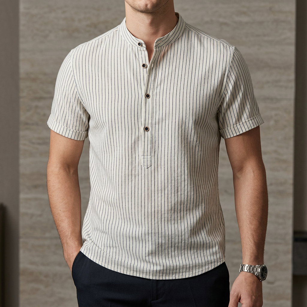 Casual Fit Striped Short Sleeve Mens Shirt