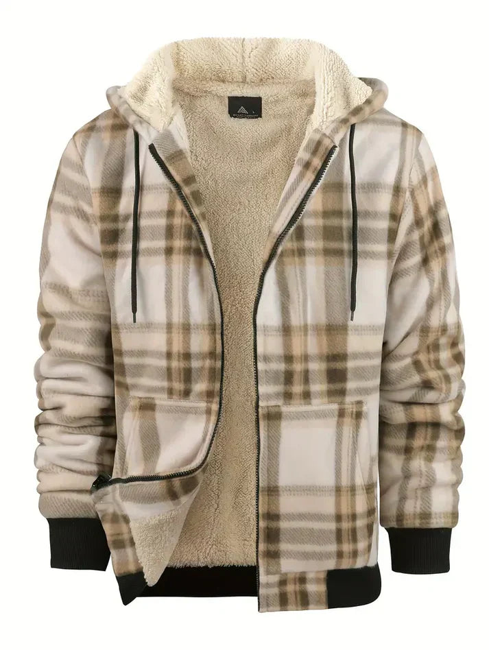 Cozy Checked Men's Fleece Lined Parka Jacket