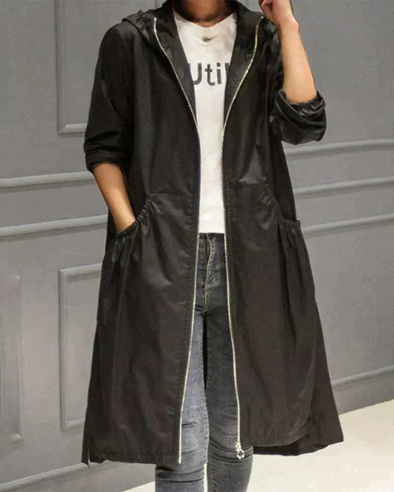 Waterproof Women's Parka Jacket with Hood and Zipper