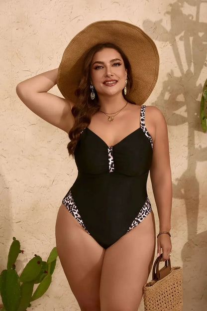 Liliana Swimwear | Black Leopard Print V-Neck One Piece Swimsuit
