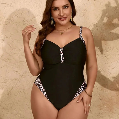 Classic Leopard One Piece Swimsuit Black - OutfitLondon