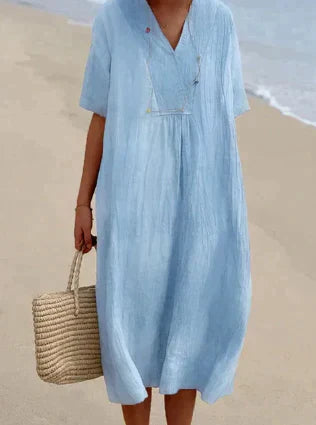 Casual Fit V-Neck Cotton Women's Dress - OutfitLondon