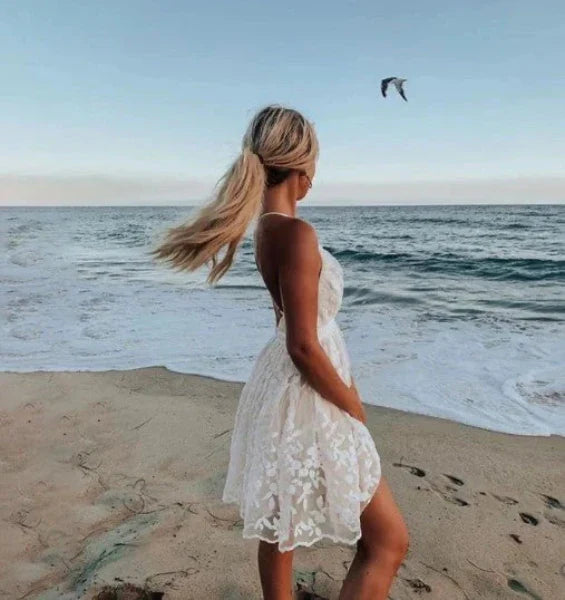 Lindsey Dress | Mini Cocktail Dress with Flower Embroidery