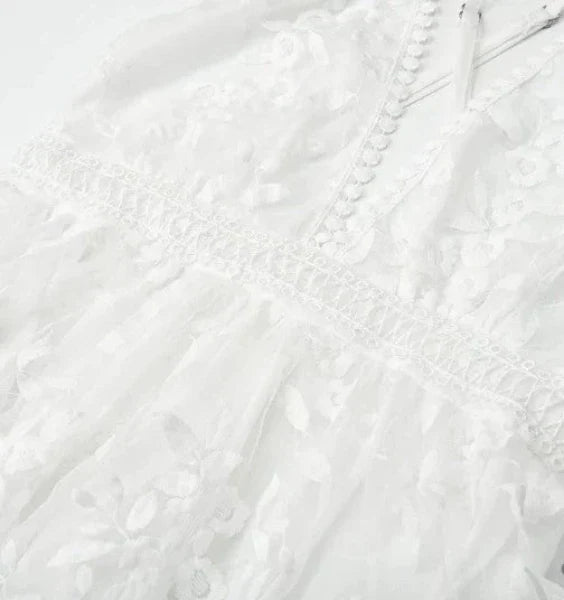 Lindsey Dress | Mini Cocktail Dress with Flower Embroidery