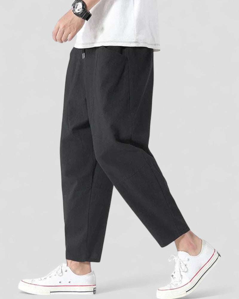Casual Cotton Mens Relaxed Fit Trousers