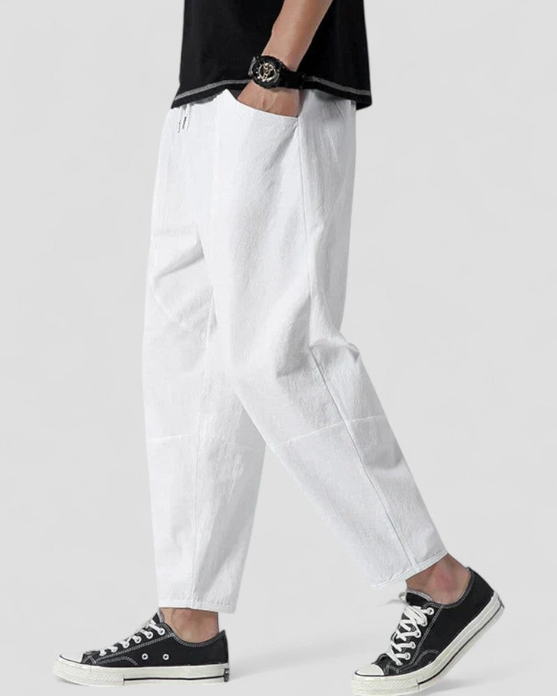 Casual Cotton Mens Relaxed Fit Trousers