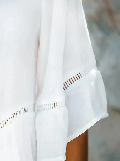 Lira Dress | Elegant White Beach Dress with Lace Details