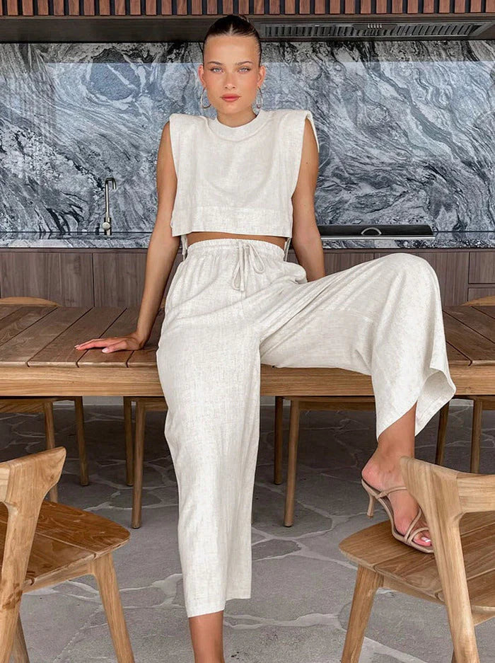 Lizzette Set | Linen Sleeveless Top and Wide Leg Pants Set