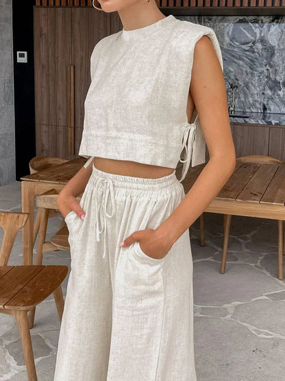 Summer Linen Pants and Top Set - OutfitLondon