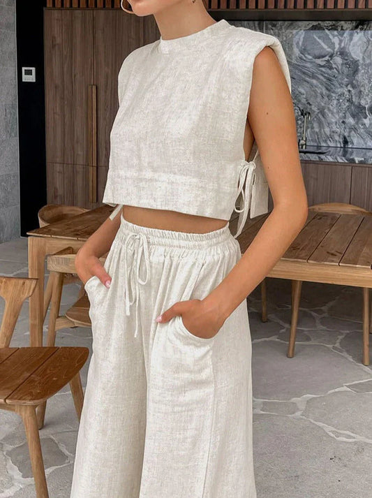 Summer Linen Pants and Top Set - OutfitLondon