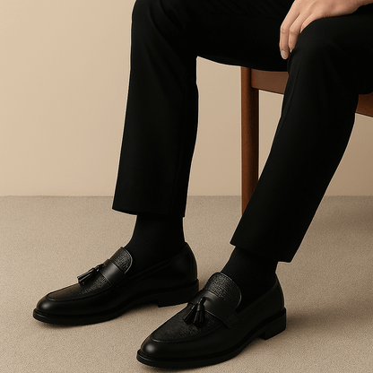 Slip On Loafers With Woven Detail And Tassel Trim