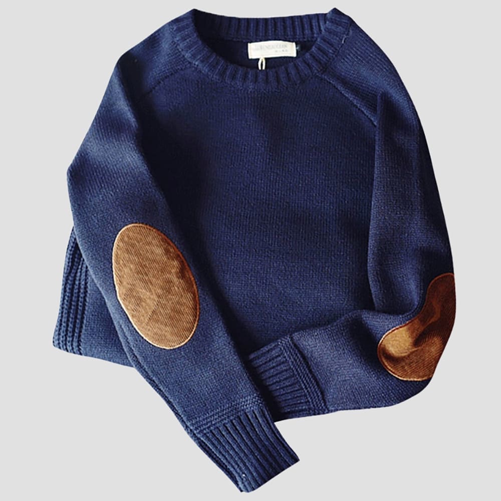 Classic Mens Crew Neck Patch Sweater