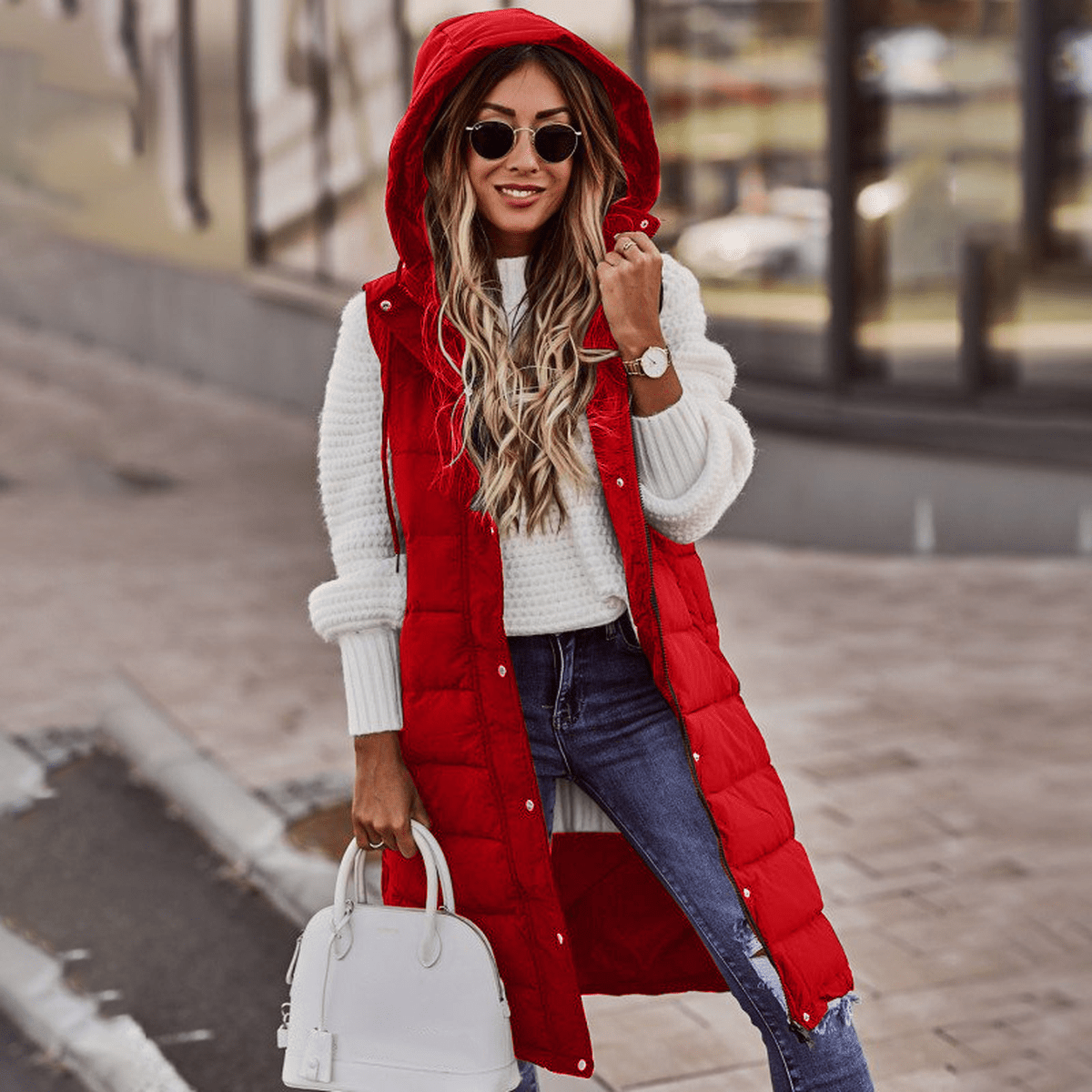 Padded Hooded Vest with Zipper Pockets