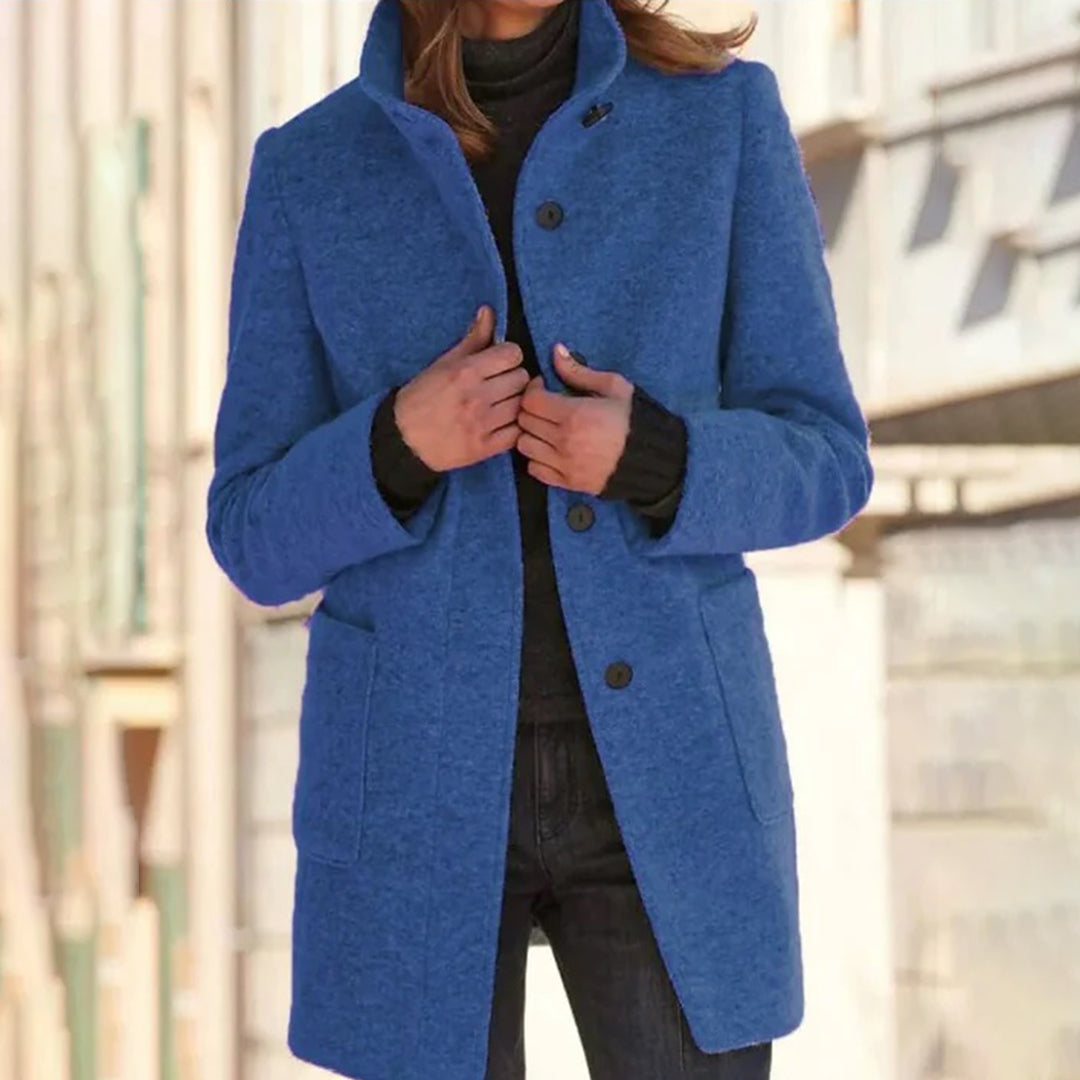 Classic Women's Long Office Coat with Smart Collar - OutfitLondon