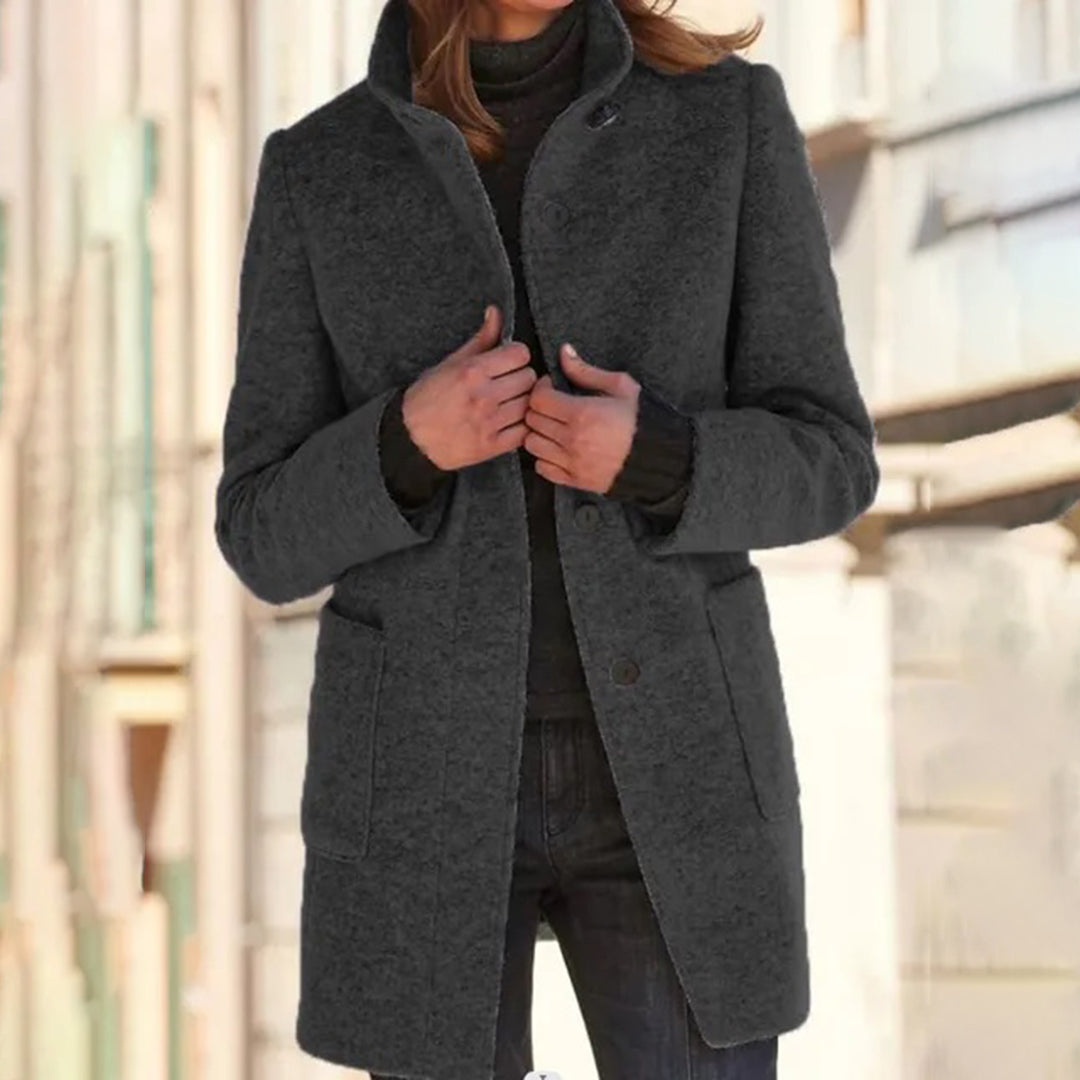 Classic Women's Long Office Coat with Smart Collar